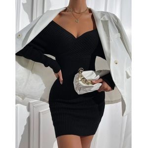 Black batwing sleeve knit bodycon dress